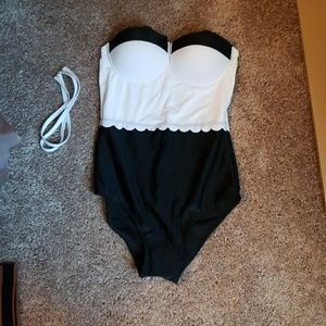 Black and white one piece bathing suit